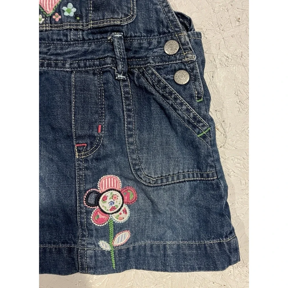 VINTAGE BABY GAP Girls Y2K Embroidered Denim‎ Overalls 6–12M Floral Cottagecore